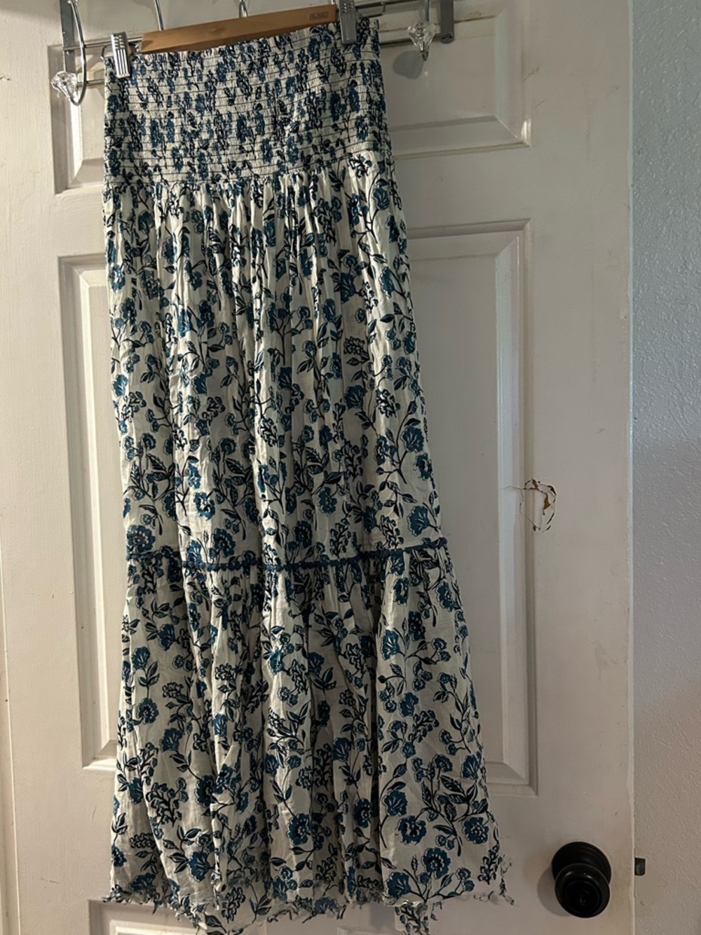 Zara Cream Maxi Skirt with Blue Floral Print